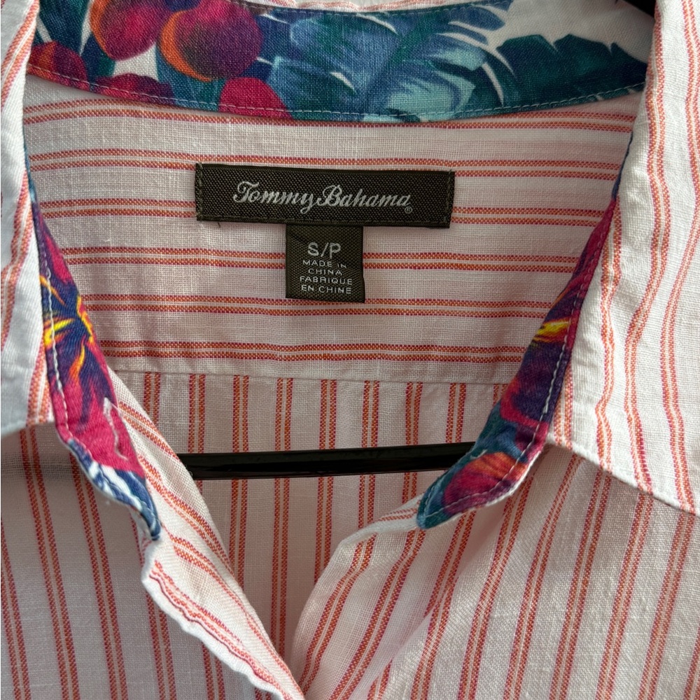 Tommy Bahama Pink Striped 100% Linen Button Down Shirt Small Petite SP - Picture 4 of 11